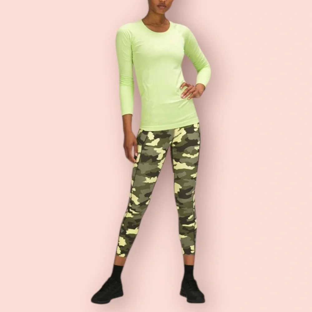 LULULEMON Fast And Free High Rise Crop Heritage 365 Camo Crispin Green Multi 23”